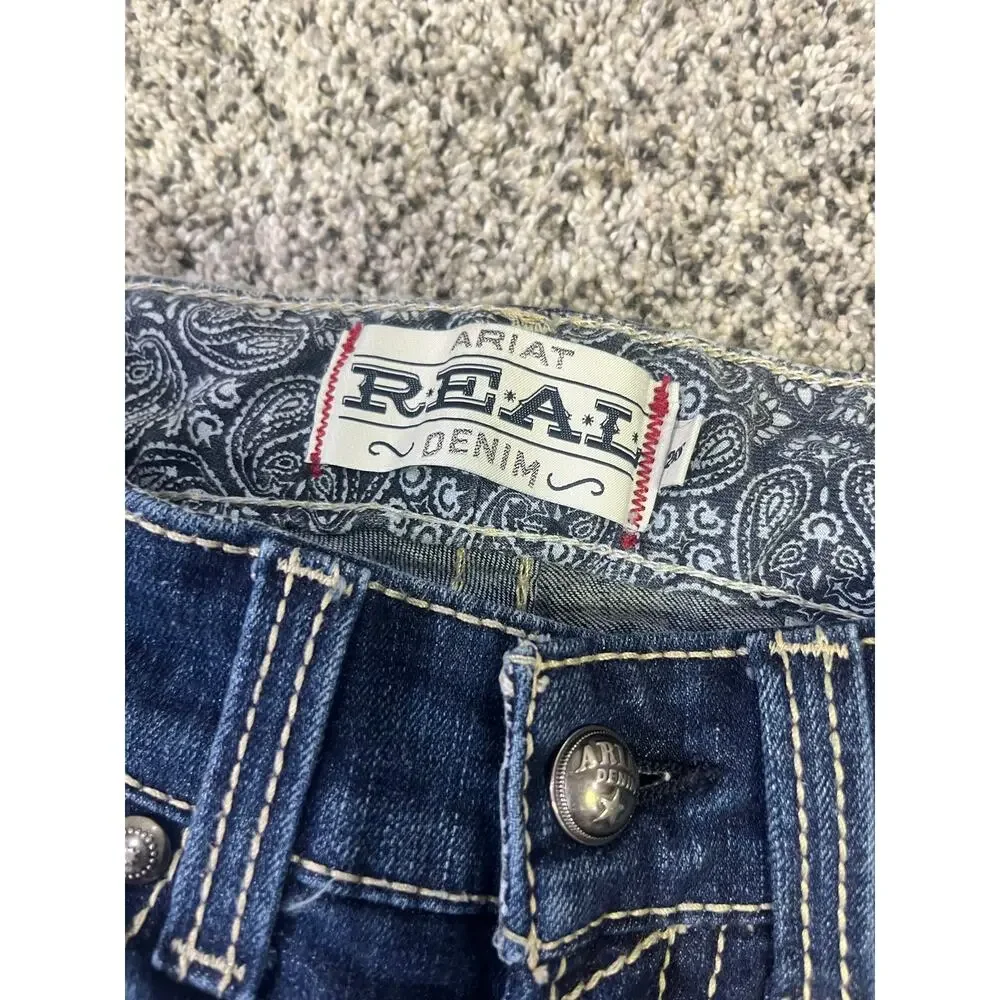 Ariat Mid-Rise Embroidered Bootcut Dark Denim Jeans, Women's 26S Western Cowgirl - Picture 4 of 11